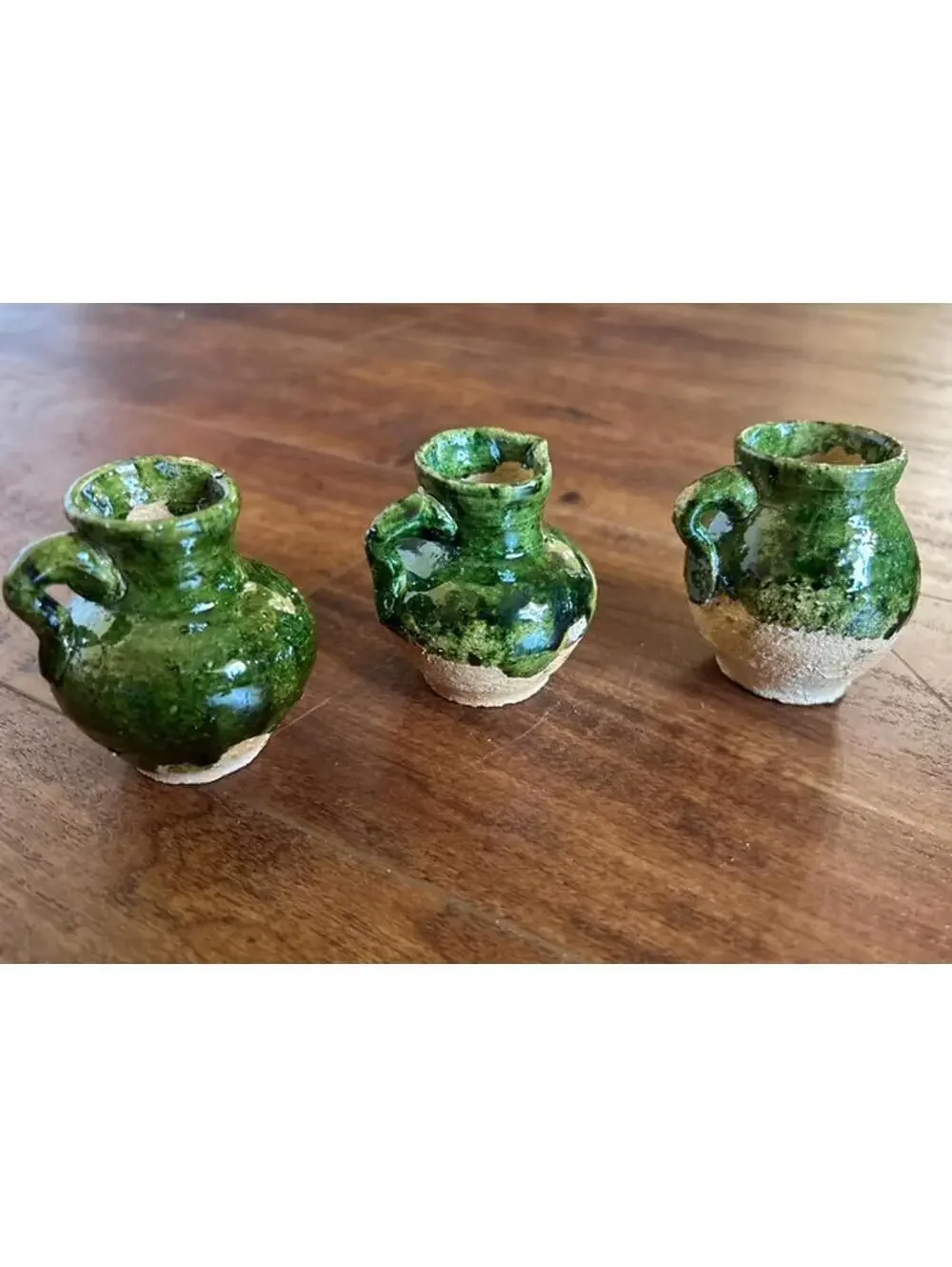 Set of 5 Small Green Ceramic Miniature Vases